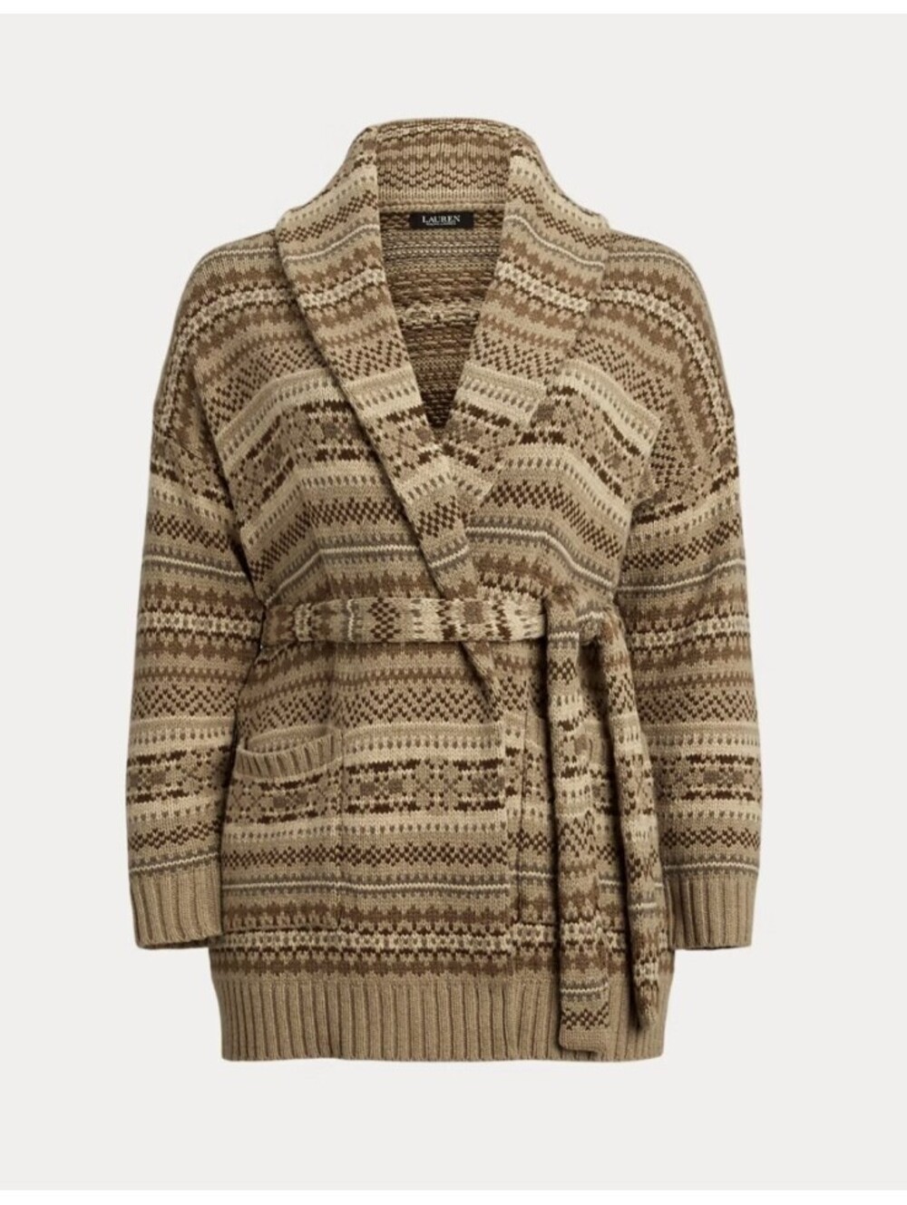 Lauren Ralph Lauren Fair Isle Belted Wool-Blend Cardigan - Picture 2 of 7